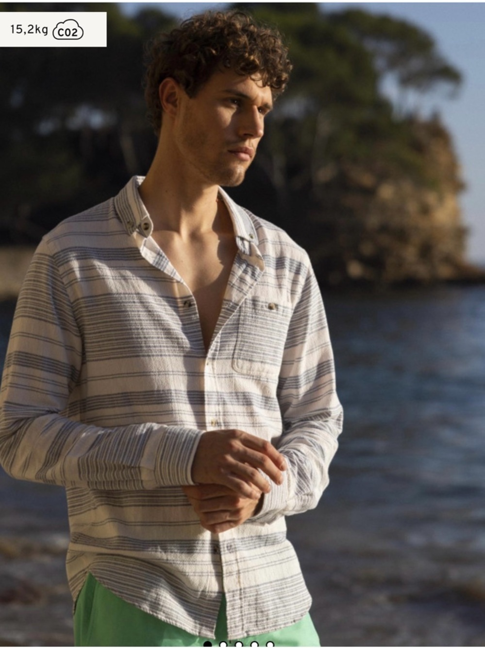 Faguo Striped Long-Sleeve Button-Down Shirt - White & Blue size: S